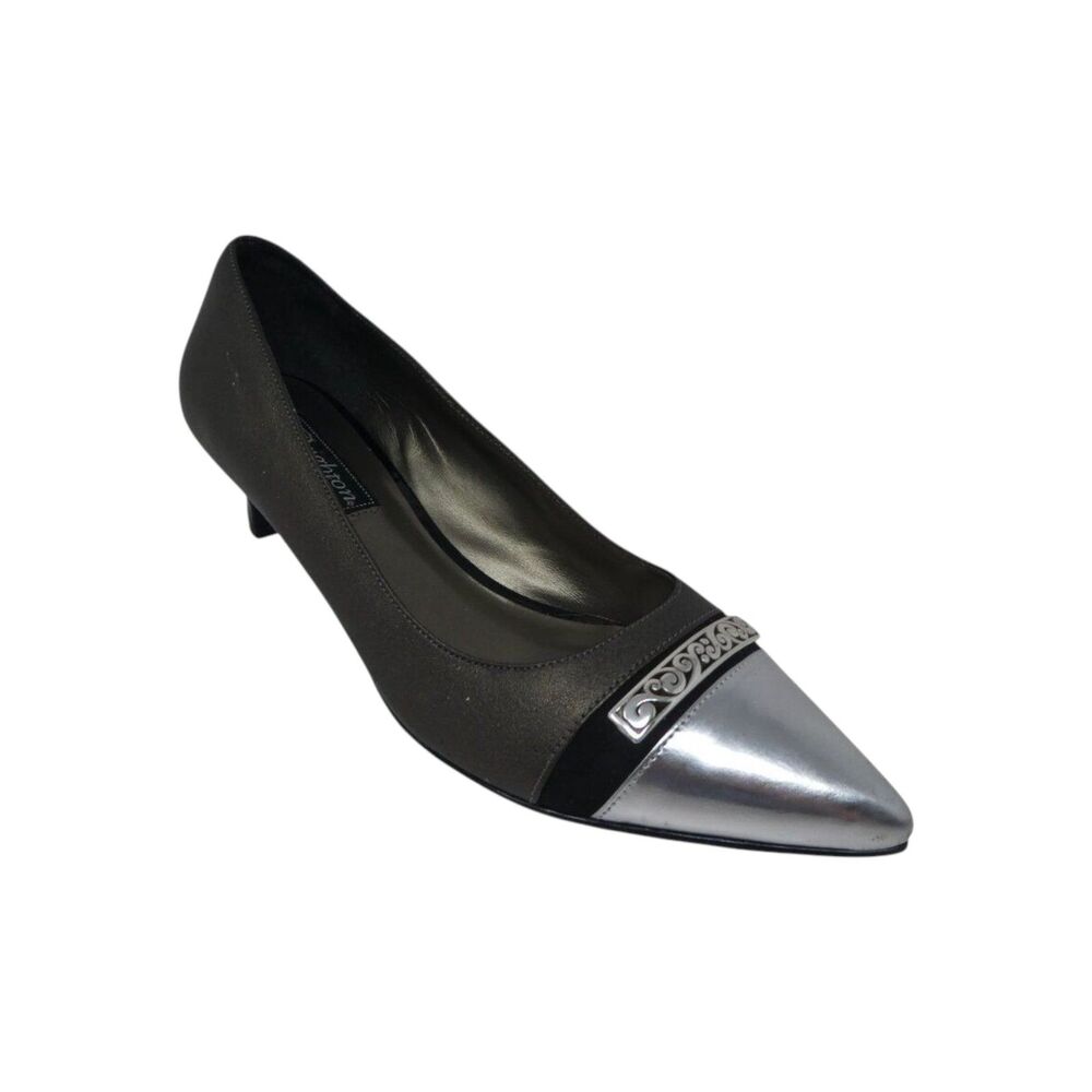 Brighton Flirt Black Silver Leather Pointy Toe Heels Pumps Womens 8